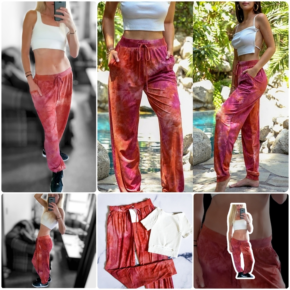 NEW Tie Dye Drawstring Joggers in Red Combo